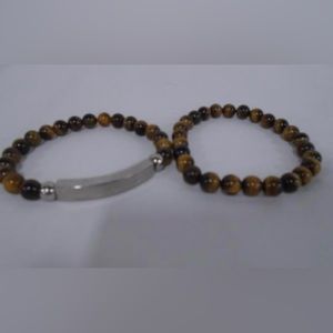 MENS 2 Beaded Tiger Eye Stretchy
Bracelets - one with stainless steel